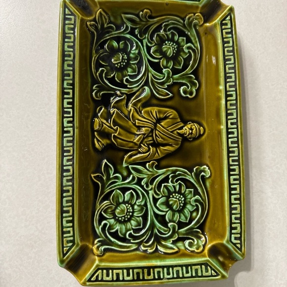 Vintage Ashtray Green Mid Century Modern MCM made in Japan Retro 10”x6” - Picture 2 of 10